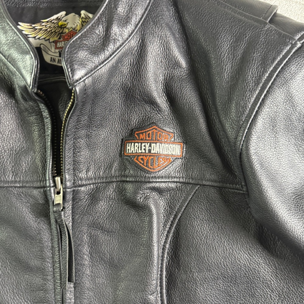 Harley Davidson Womens Black Leather Motorcycle Jacket Size L Biker Riding Y2K - Picture 2 of 11